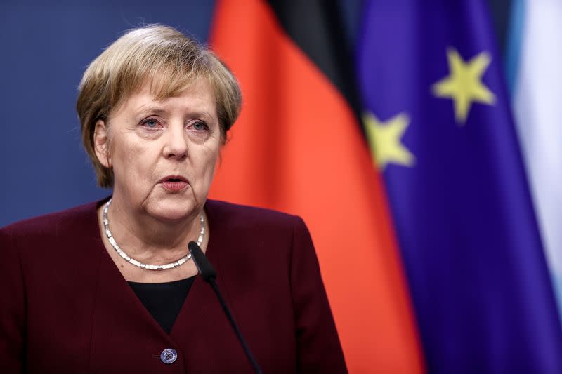 Merkel presser after EU summit at Europa building in Brussels