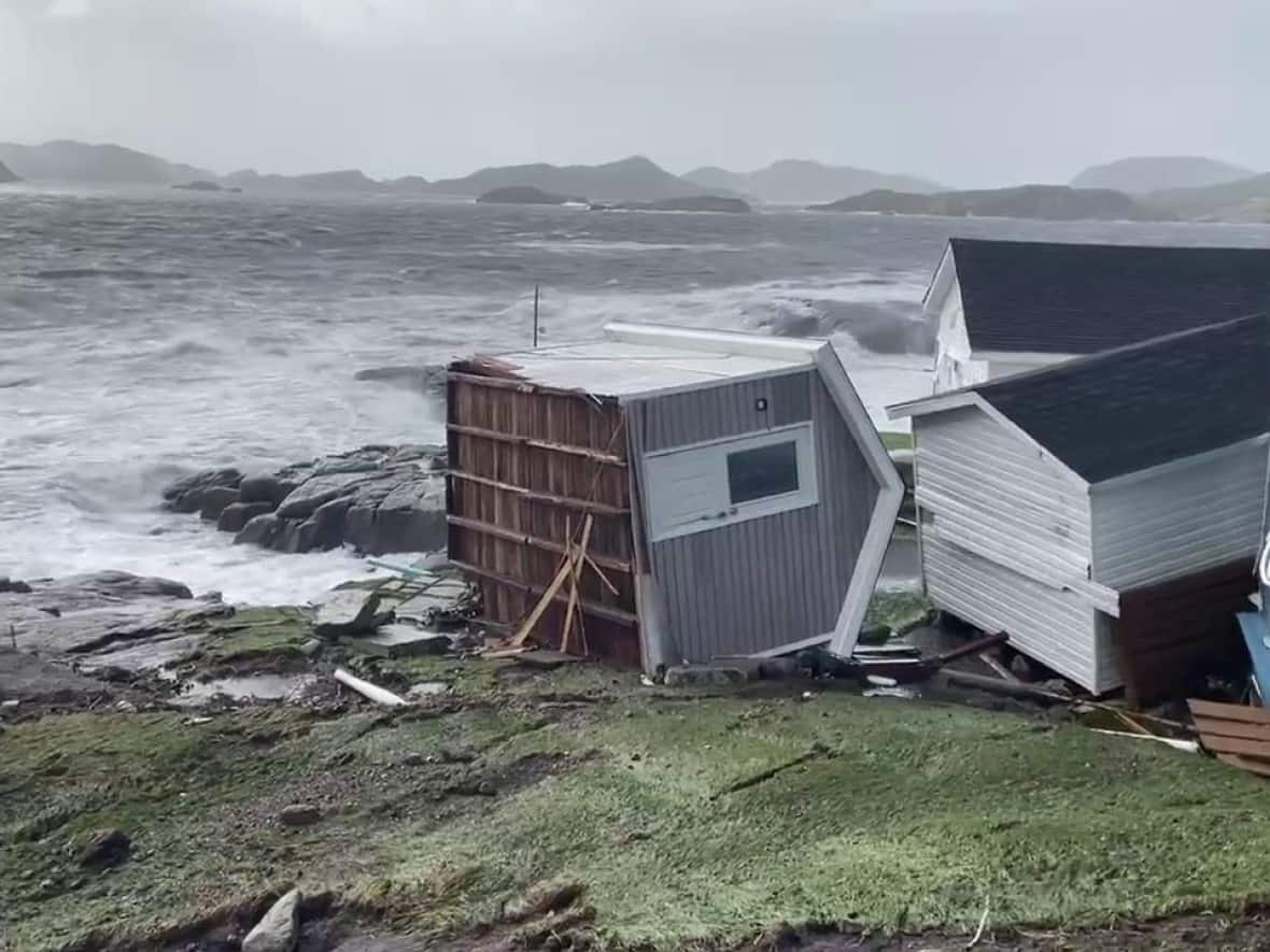 Multiple structures in Burgeo were destroyed by post-tropical storm Fiona on Saturday. (Submitted by Steven Hiscock - image credit)