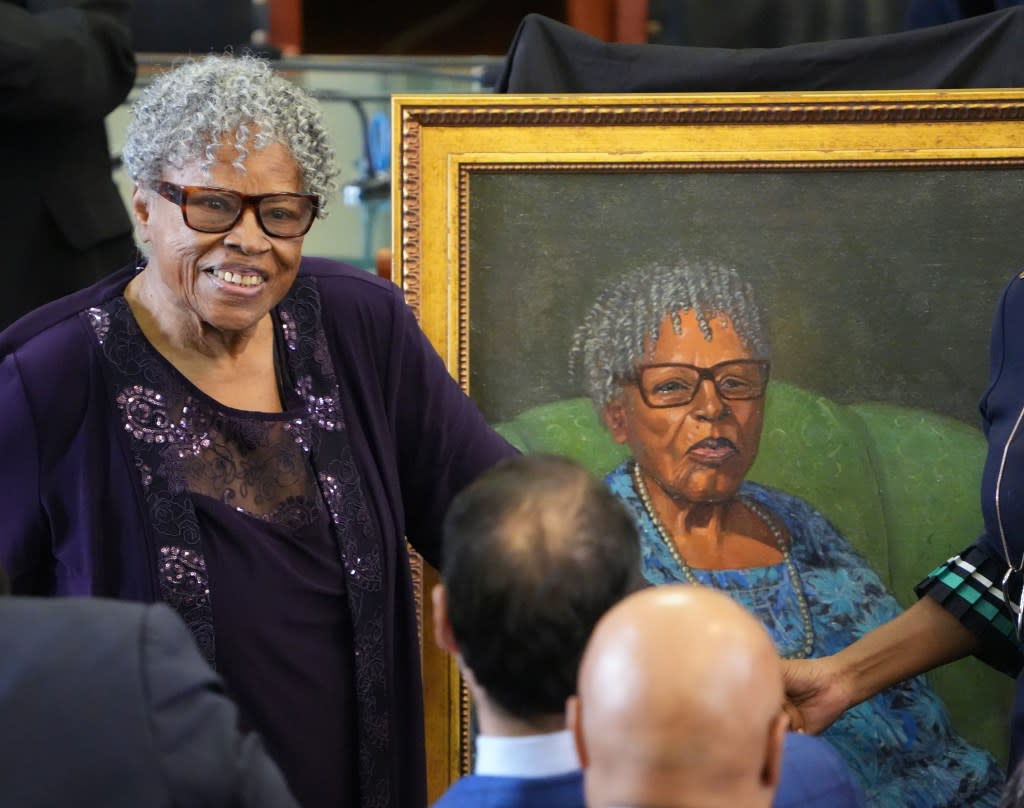 Opal Lee stands next to a portrait of herself that was unveiled in the Senate chamber of the Texas Capitol in February 2023. (Photo by Jay Janner/USA Today Network)