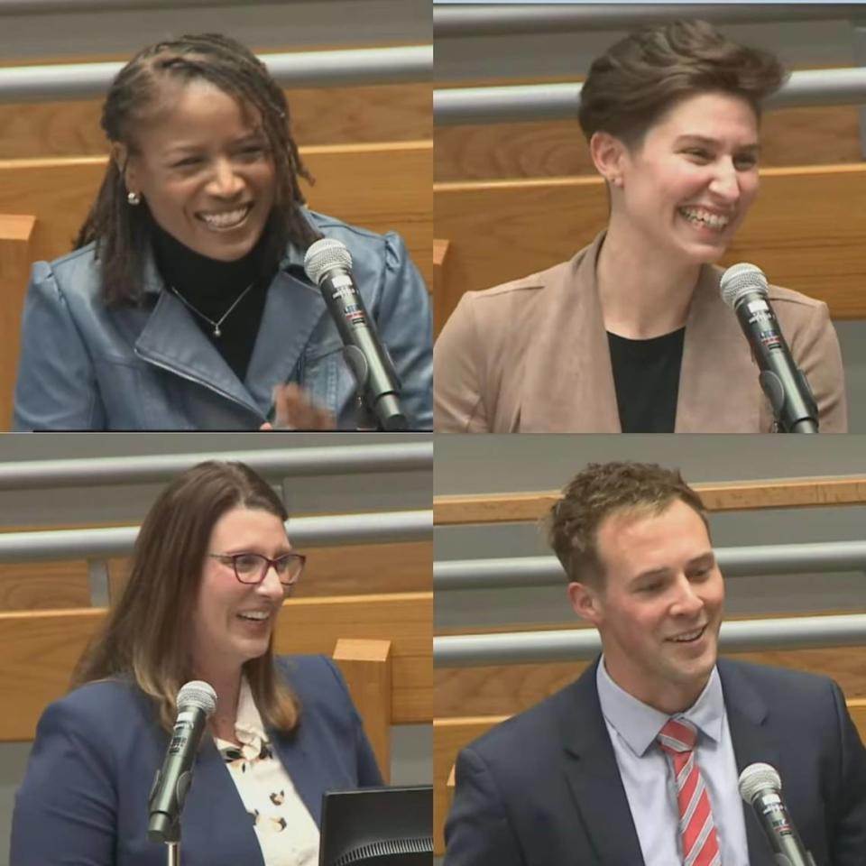 The finalists for the vacant Durham City Council seat in 2024 are, clockwise from top left, Shelia Ann Huggins, Chelsea Cook, Chastan Swain and Amanda Borer.