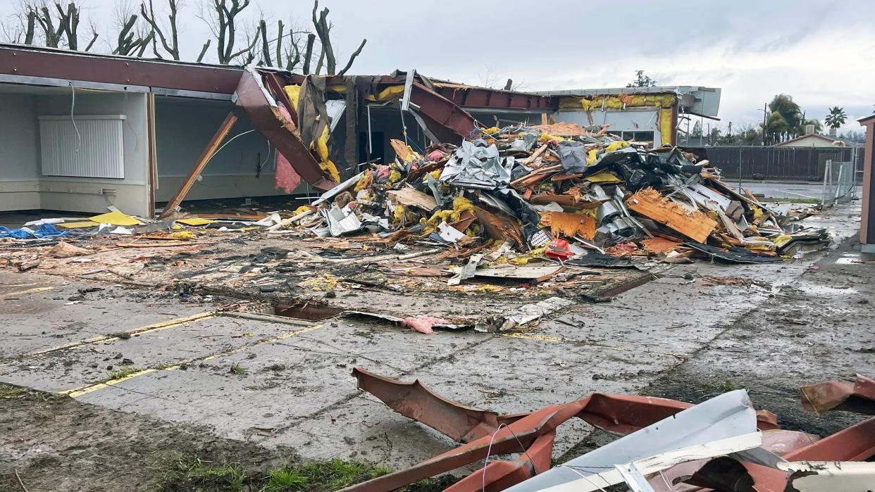 Planada Elementary School, built in 1955 below flood level, damaged by heavy rains and a levee break on Jan. 6, 2023.