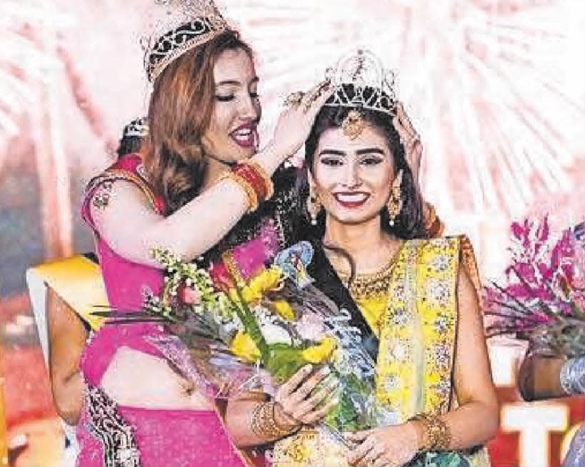 Kim Kumari, 18, of the Iselin section of Woodbridge, being crowned Miss India USA at Royal Alberts Palace in the Fords section of Woodbridge.