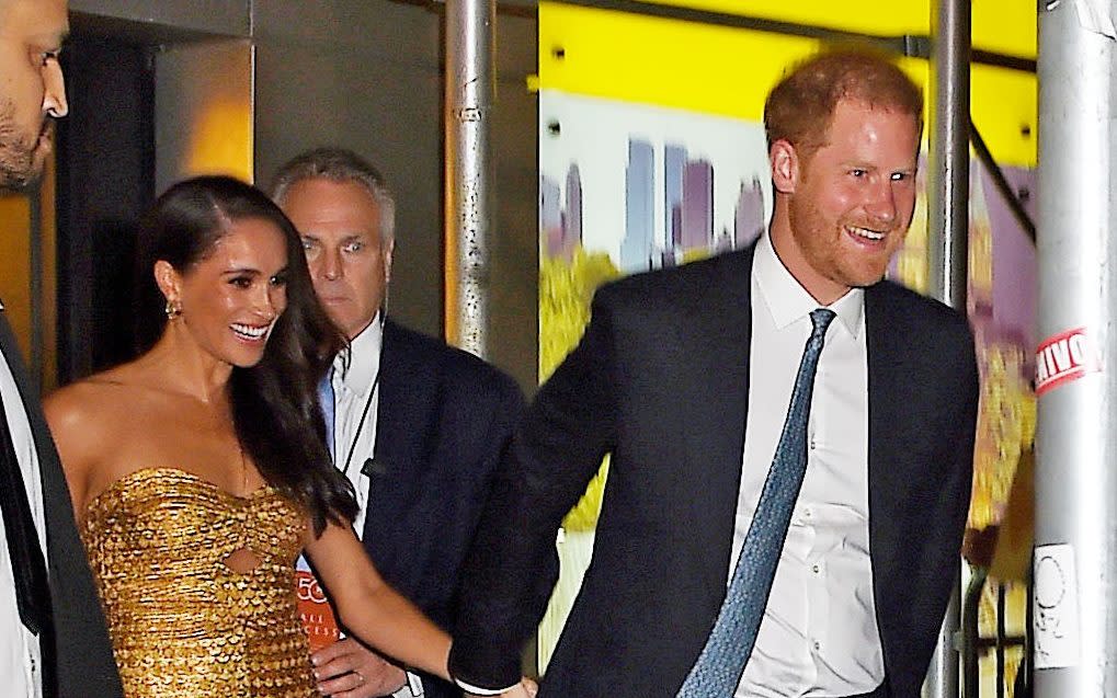 The Duke and Duchess of Sussex left a gala in New York on Tuesday through a back entrance - MEGA