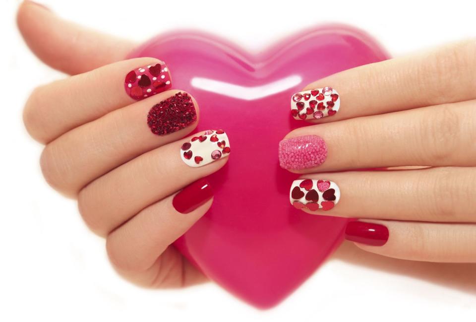 valentines day nail ideas rhinestone hearts