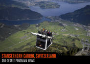 <p>Stanserhorn Cabrio can carry 60 people at a time near the top of Switzerland's 6,233-foot-tall Mount Stanserhorn. But what really gives visitors the "wow" factor is that this is world's first cable car with a roofless upper deck (it moves on side-mounted support cables), letting people on the top of the double-decker cable car bask in 360-degree panorama views. The lower level has wall-to-wall windows, but a staircase leads to the sun deck, with room for an additional 30 visitors.</p>
