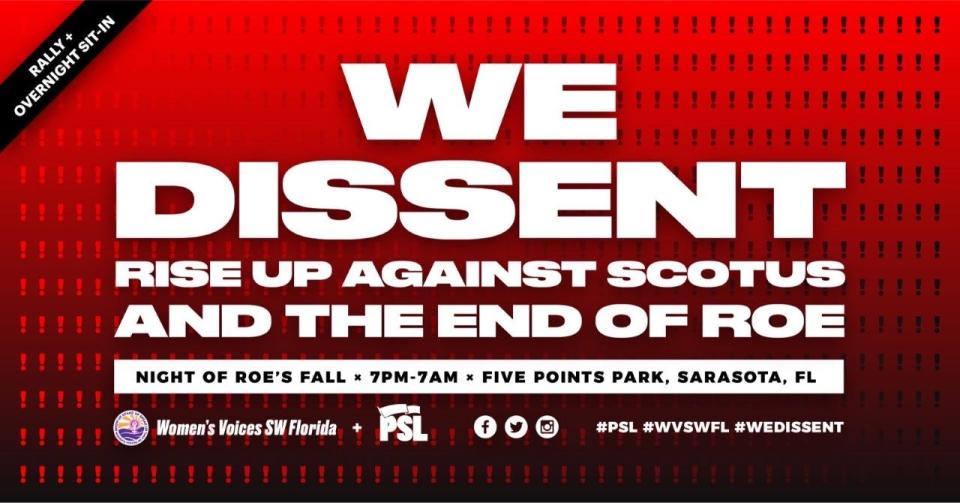 Women's Voices of Southwest Florida to hold 12-hour protest that denounces the fall of the historic Roe v. Wade reproductive rights ruling.