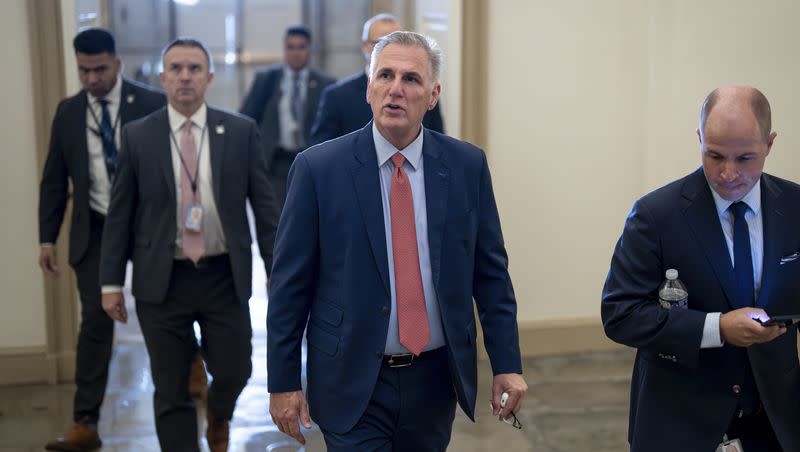 House Speaker Kevin McCarthy, R-Calif., arrives at the Capitol in Washington, on Tuesday, Sept. 12, 2023.