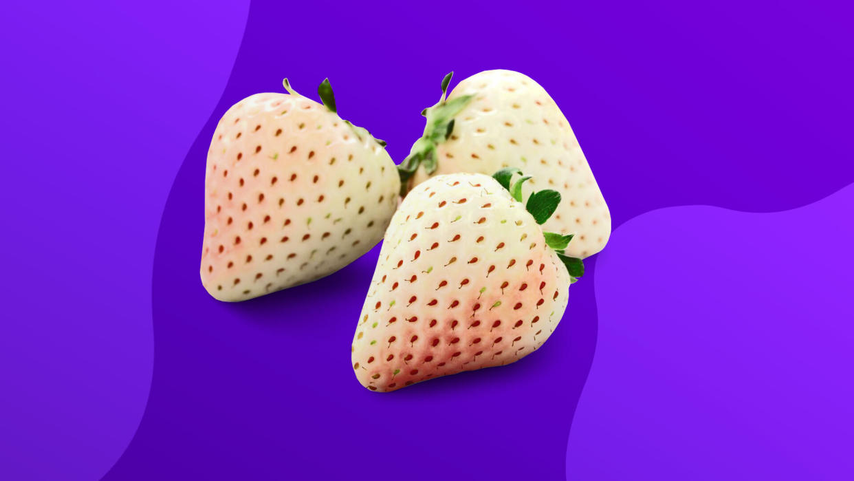 Pineberries are the latest fruit to gain lots of attention on social media. Here's how to eat them and where to find them. (Photo: Aldi; designed by Quinn Lemmers)