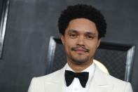 Host Trevor Noah arrives at the 65th annual Grammy Awards on Sunday, Feb. 5, 2023, in Los Angeles. (Photo by Jordan Strauss/Invision/AP)