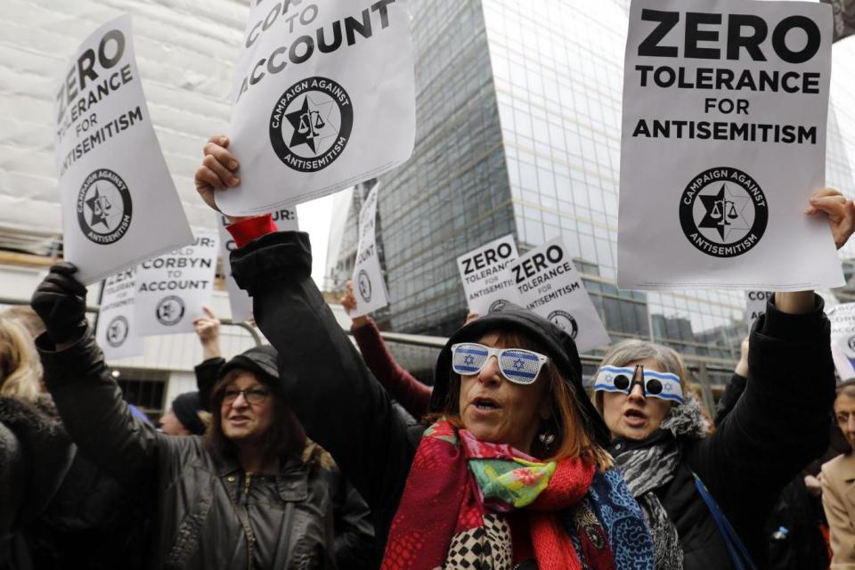 File photo of a protest organised by the Campaign Against Anti-Semitism in April (AFP/Getty Images)