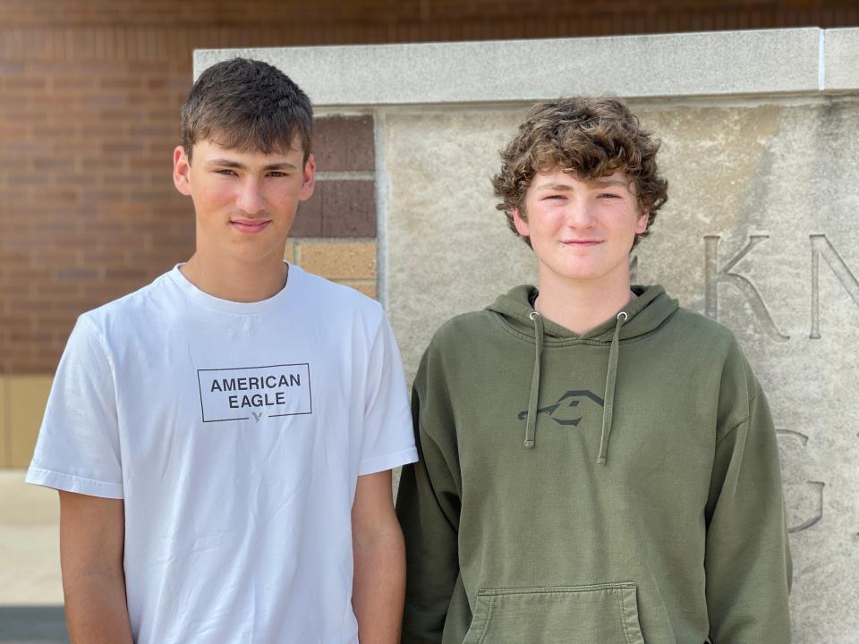 Knoxville High School's Titus Cramer (left) and Gage Fox will represent the Blue Bullets in the state fishing tournament this weekend.