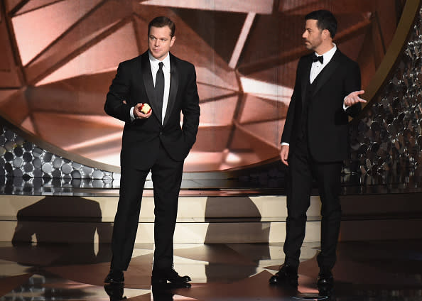 Jimmy Kimmel said the last joke of the Oscars would have referenced a moment from the 2016 Emmys that he shared with Matt Damon. (Photo: Getty Images)