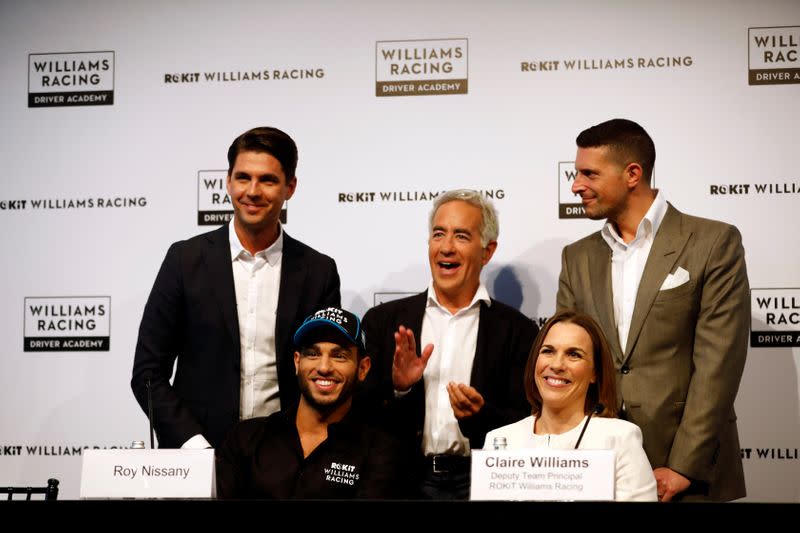 Israeli racing driver Roy Nissany holds a news conference after signing with British Formula One motor racing team Williams in Tel Aviv