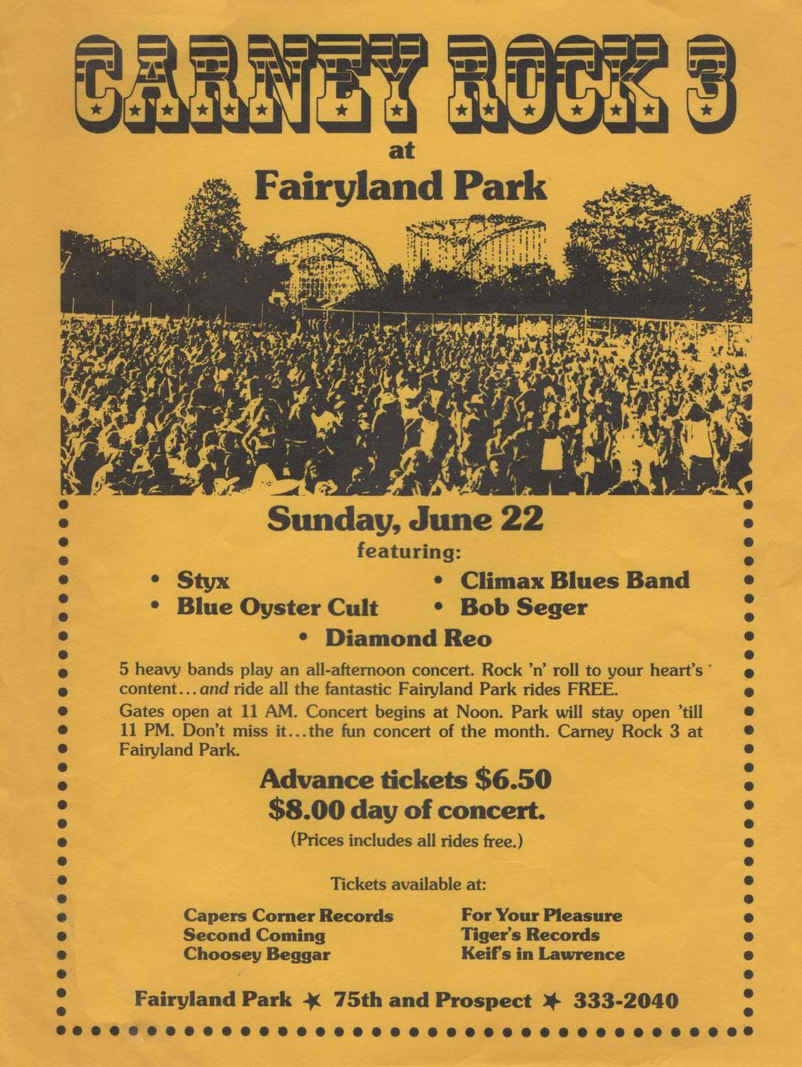 Styx and Bob Seger were among the acts for Carney Rock in 1975.