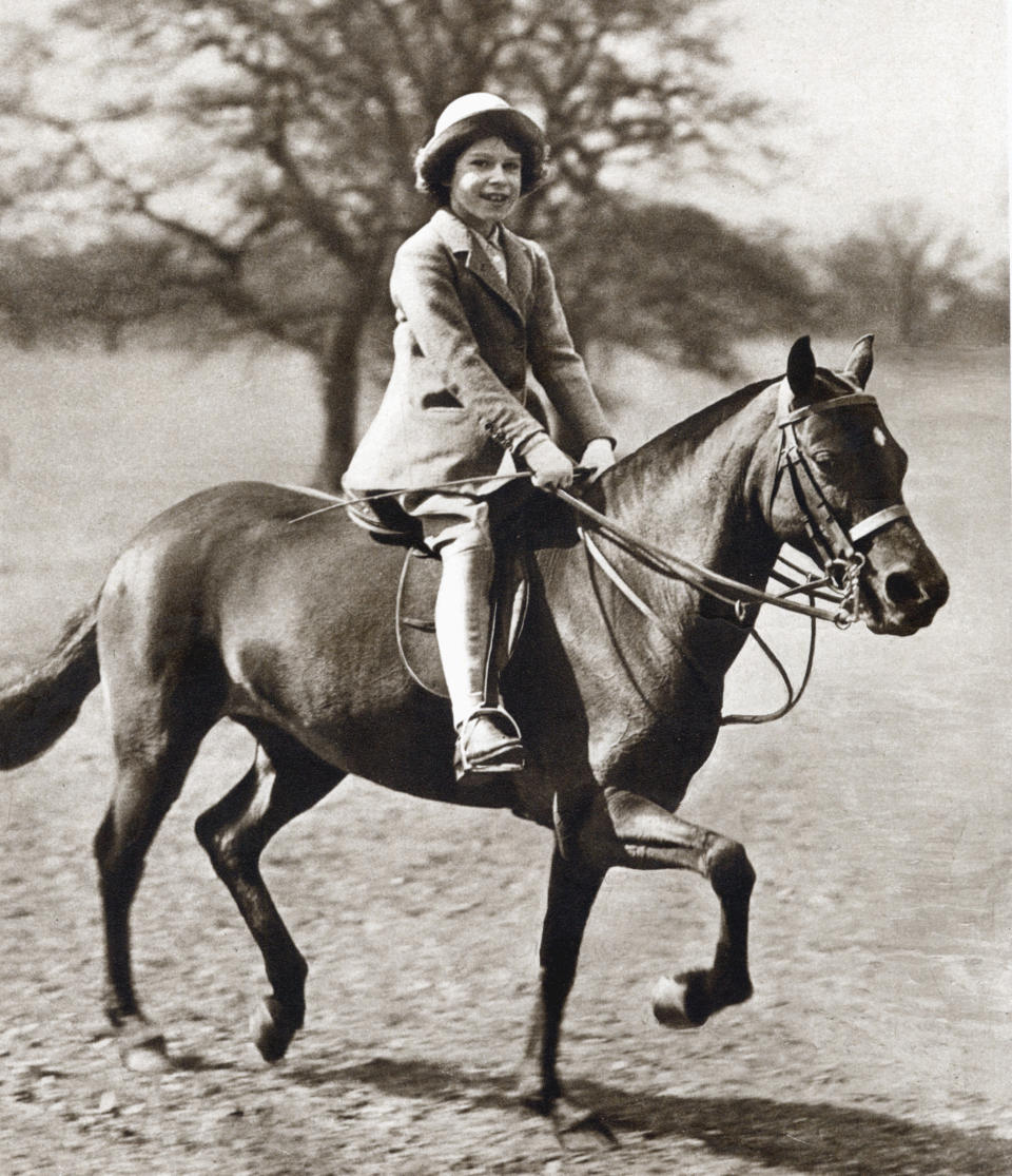 Princess Elizabeth riding her pony in Winsor Great Park, 1930s. The future Queen Elizabeth II (b1926) of Great Britain as a child. (Photo by Ann Ronan Pictures/Print Collector/Getty Images)