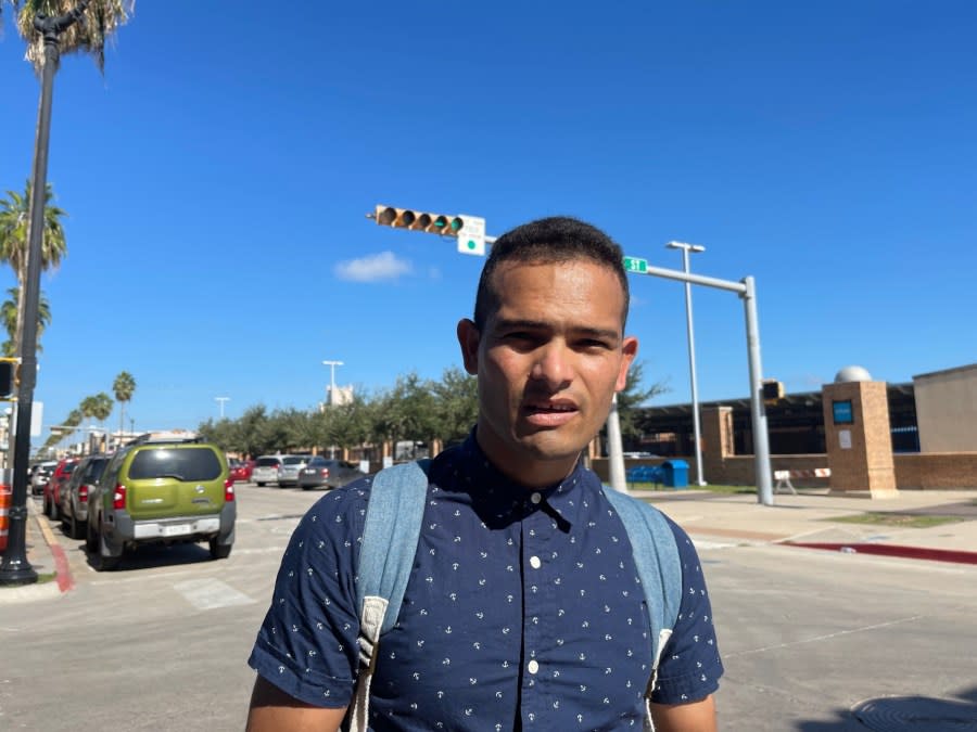 Venezuelan migrant Jesus Manuel Recelvado, 30, was headed to Los Angeles after being legally released by federal officials in Brownsville, Texas, on Oct. 20, 2023. (Sandra Sanchez/Border Report)