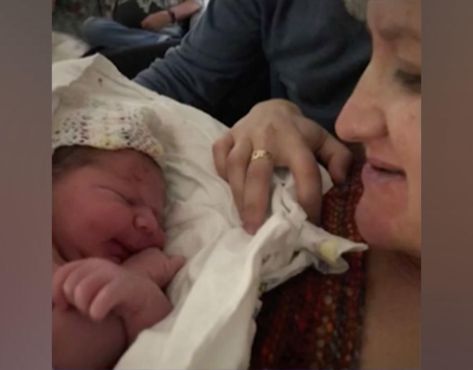 Theo Joseph Kanaris-Patten was born at 4am on May 2, on the footpath outside his parent’s Heidelberg home. Source: 7 News