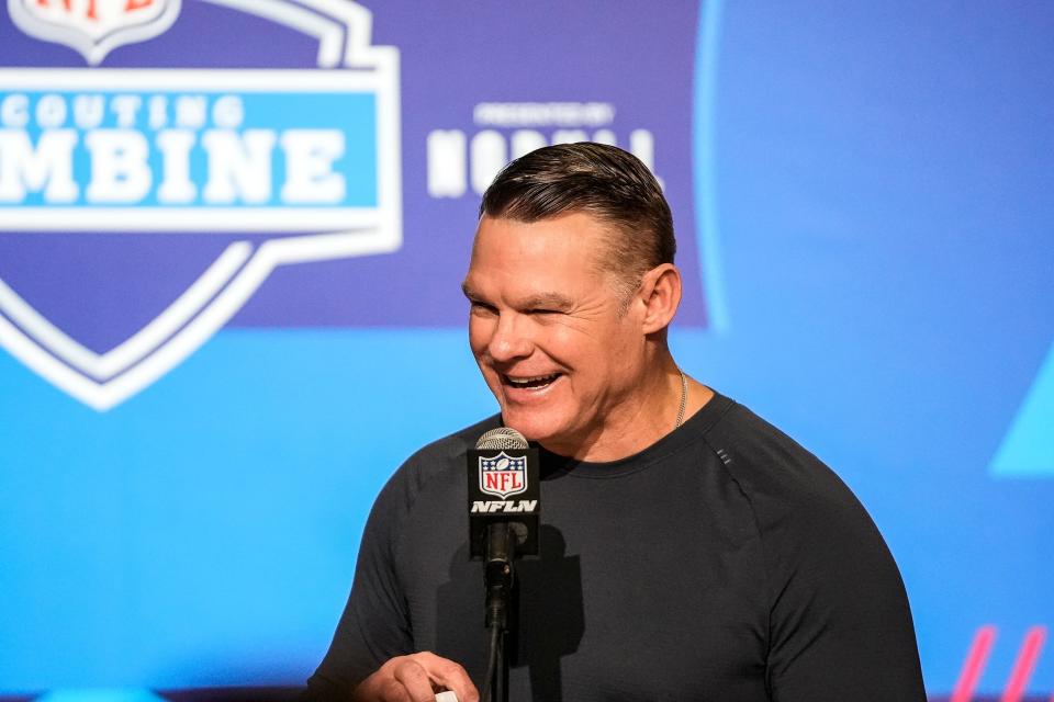 Chris Ballard addresses the media at the 2023 NFL combine.