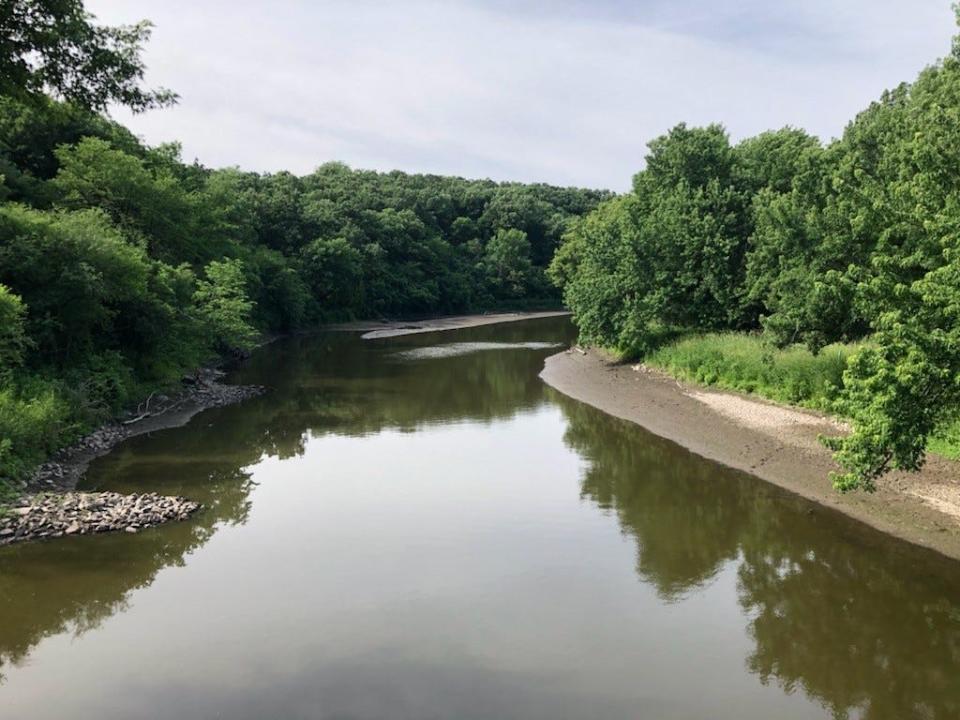 This photo of the Big Sioux River near Paisley Park in Sioux Falls shows low water levels on June 14, 2021.