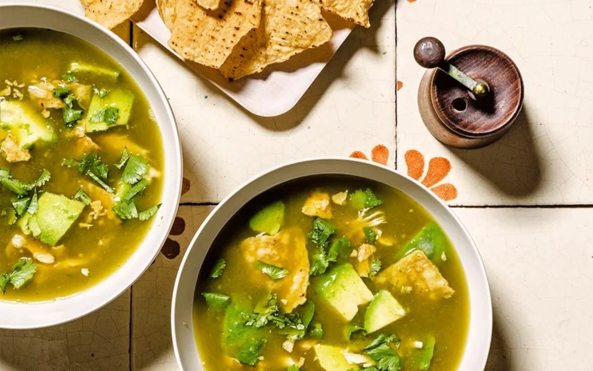 <p>Bobby Flay</p><p>Roasted green chiles bring a smoky flavor to this soup perfect for a cold day.</p><p><strong>Get the recipe: <a href="https://parade.com/recipes/green-chile-chicken-soup" rel="nofollow noopener" target="_blank" data-ylk="slk:Bobby Flay's Southwestern Chicken Soup;elm:context_link;itc:0;sec:content-canvas" class="link rapid-noclick-resp">Bobby Flay's Southwestern Chicken Soup</a></strong></p>