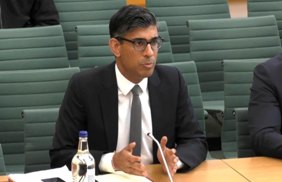 Rishi Sunak answered questions at a Treasury select committee hearing in the House of Commons (PA)