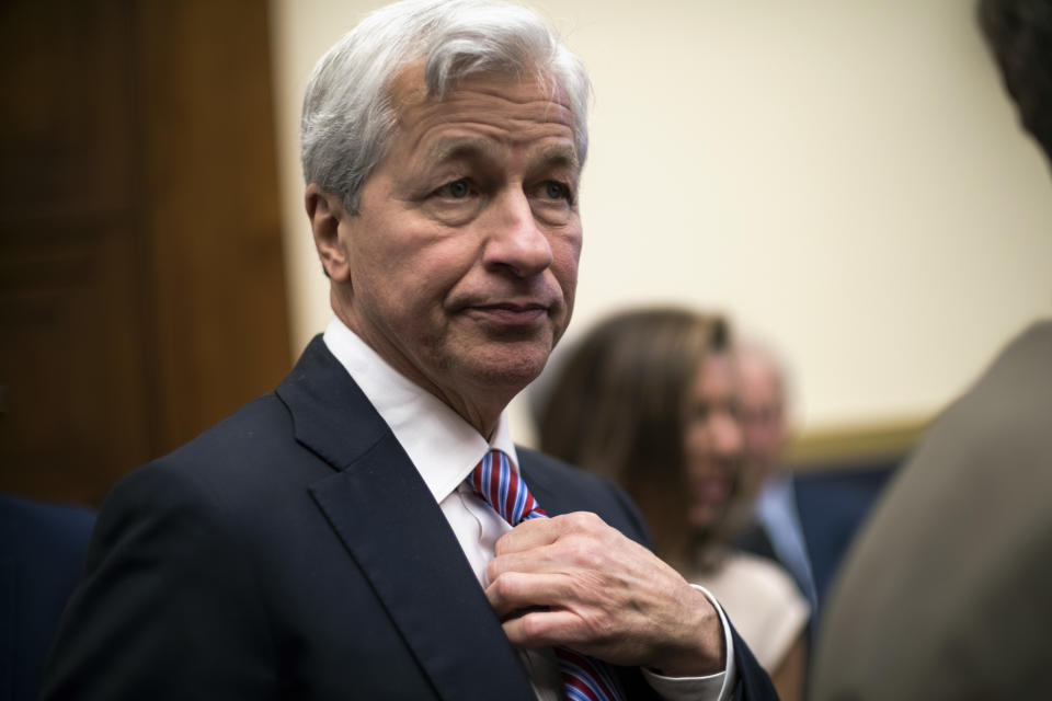 WASHINGTON, DC - APRIL 10: Jamie Dimon, Chair and CEO of JP Morgan Chase, takes his seat to testify before the House Financial Services Commitee in Washington Wednesday April 10, 2019. (Photo by J. Lawler Duggan/For The Washington Post via Getty Images)