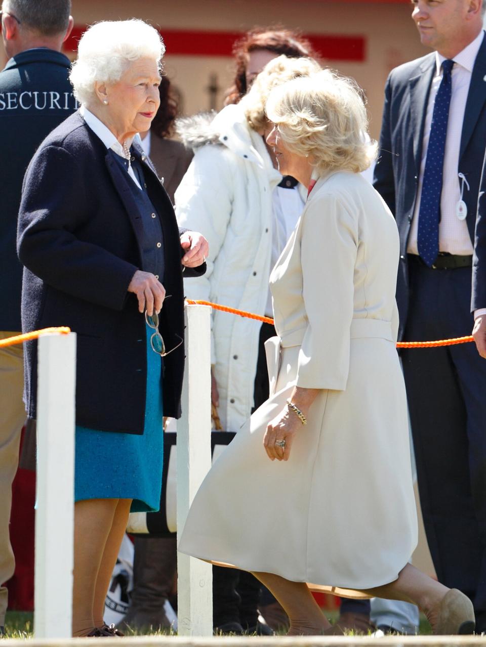 Camilla, Duchess of Cornwall, greeted her mother-in-law at the 2015 Royal Windsor Horse Show with the sign of respect.