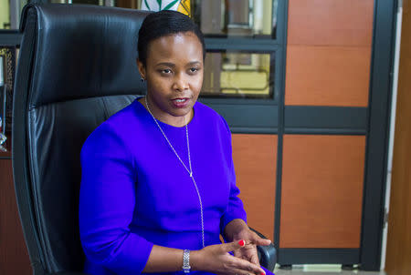 Clare Akamanzi, the Chief Executive Officer of the Rwanda Development Board, speaks during a Reuters interview in Kigali, Rwanda May 11, 2018. Picture taken May 11, 2018. REUTERS/Jean Bizimana