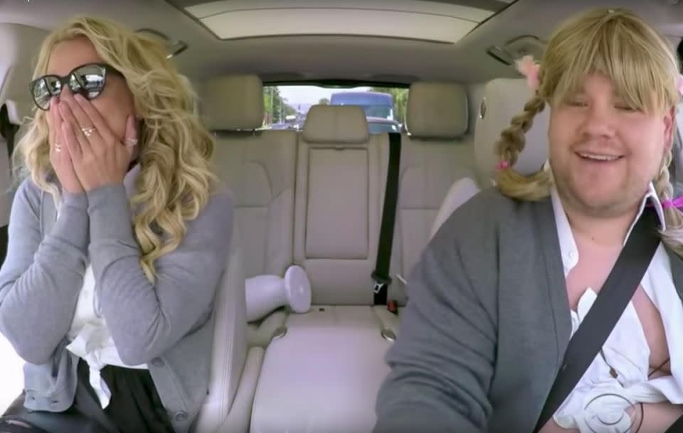 Brit seemed to mime a lot of her songs on Carpool Karaoke. Source: The Late Late Show