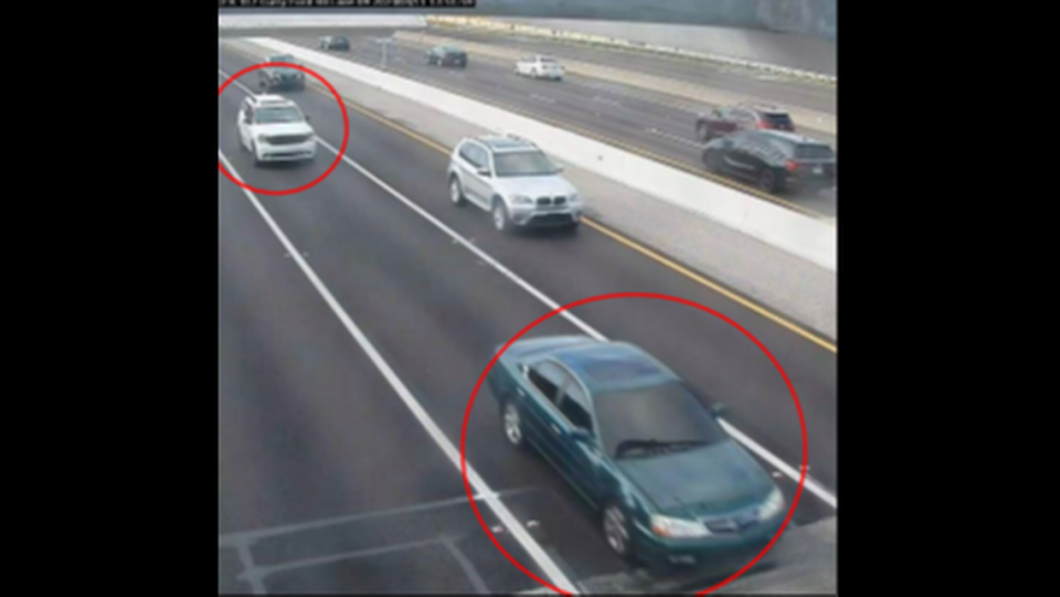 Road cameras show the white Dodge Durango following the green Acura linked to the Homestead woman’s carjacking.