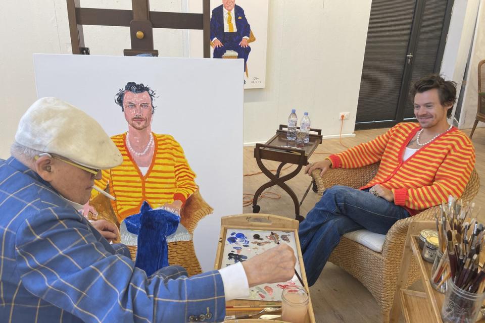 David Hockney painting a portrait of Harry Styles (JP Goncalves de Lima/David Hockney/PA) (PA Media)