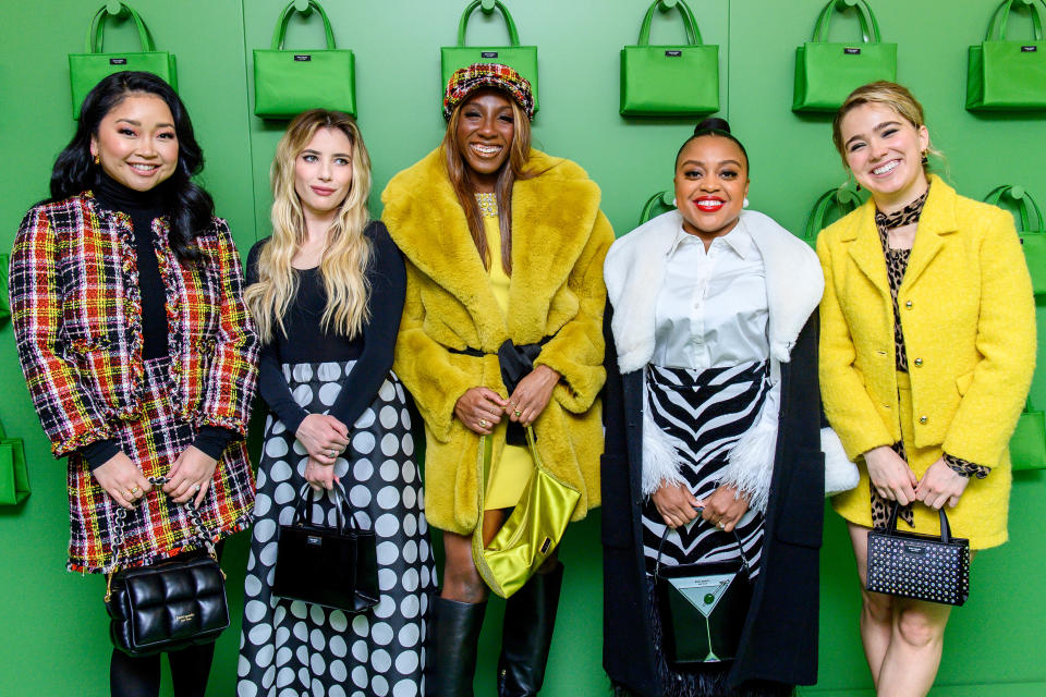 Lana Condor, Emma Roberts, Ziwe Fumudoh, Quinta Brunson and Haley Lu Richardson attend the Kate Spade New York presentation during New York Fashion Week 2023 at The Whitney Museum of American Art on February 10, 2023 in New York City.