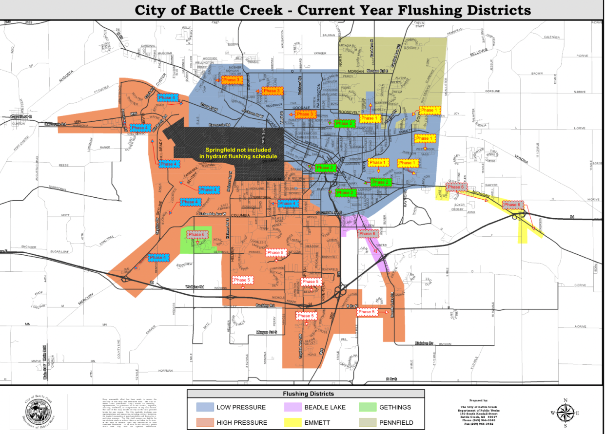 Crews are flushing hydrants overnight, Sunday through Thursday, between 10 p.m. and 6 a.m. in Battle Creek.