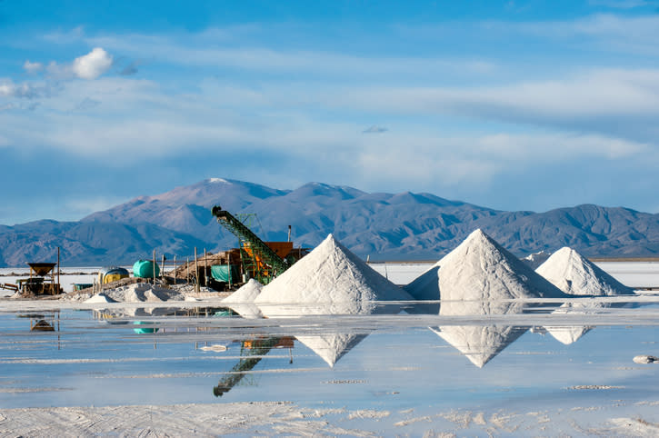 Lithium-containing slurry in a salt flat.