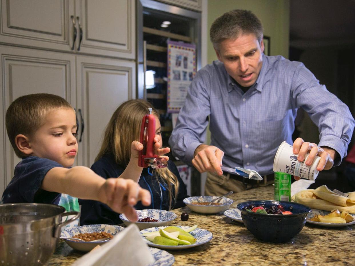 Family Dinner Father Children Cooking