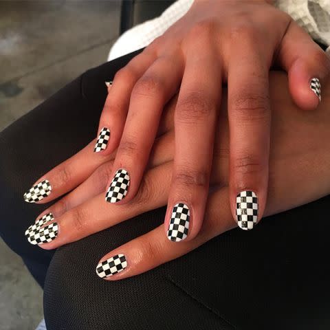 <p>Alicia Torello Instagram</p> Checkered nails by Alicia Torello