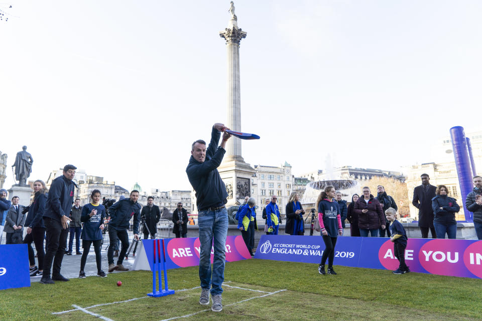 Swann took the time out to swing the bat at Trafalgar Square