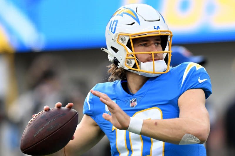 Los Angeles Chargers star Justin Herbert is my No. 1 quarterback for Week 1. File Photo by Jon SooHoo/UPI