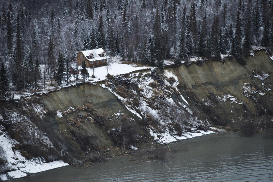 This aerial photo shows a landslide on the northwest side of Knik Arm after earthquakes in the Anchorage area, Alaska, Friday, Nov. 30, 2018. (Photo: Marc Lester/Anchorage Daily News via AP)