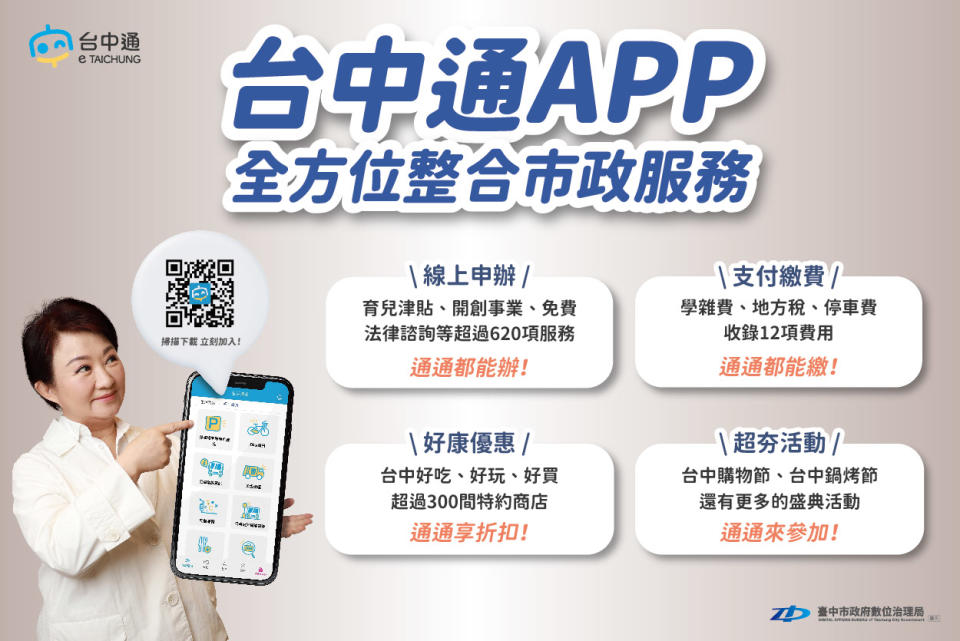 ▲台中通APP 全方位整合市政服務。(圖/台中市政府提供)