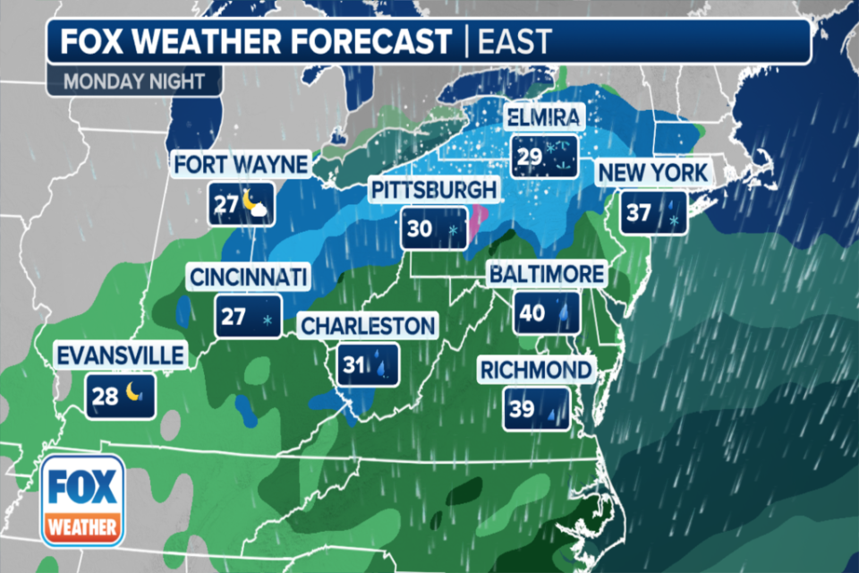 Here’s a look at Monday night’s forecast in the East.