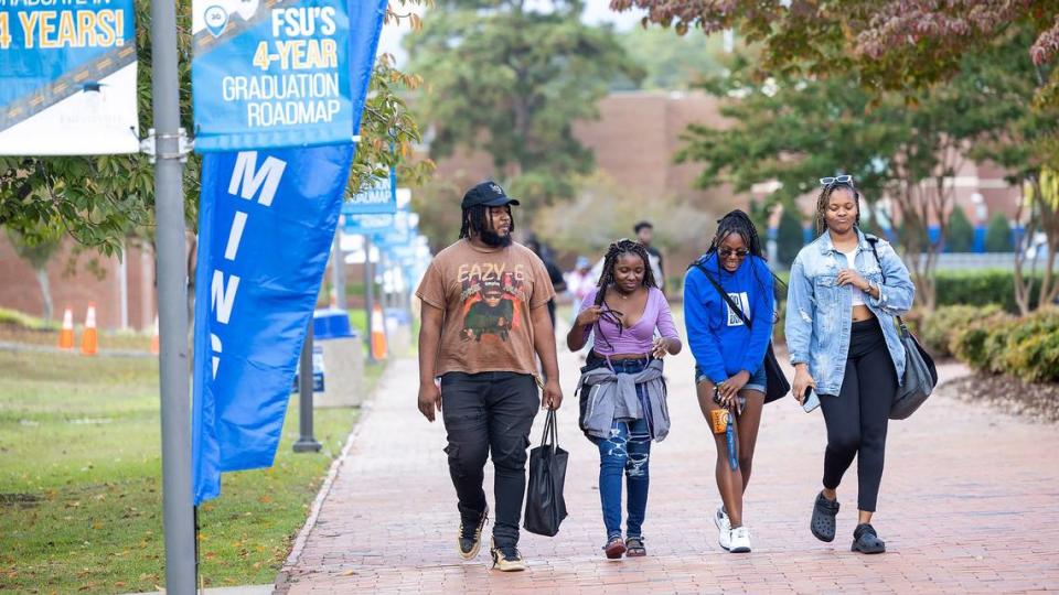 Fayetteville State University students walk on Fayetteville State’s campus Friday, Oct. 20, 2023. Fayetteville State began offering heavily discounted tuition through the NC Promise Tuition Program in fall 2022.