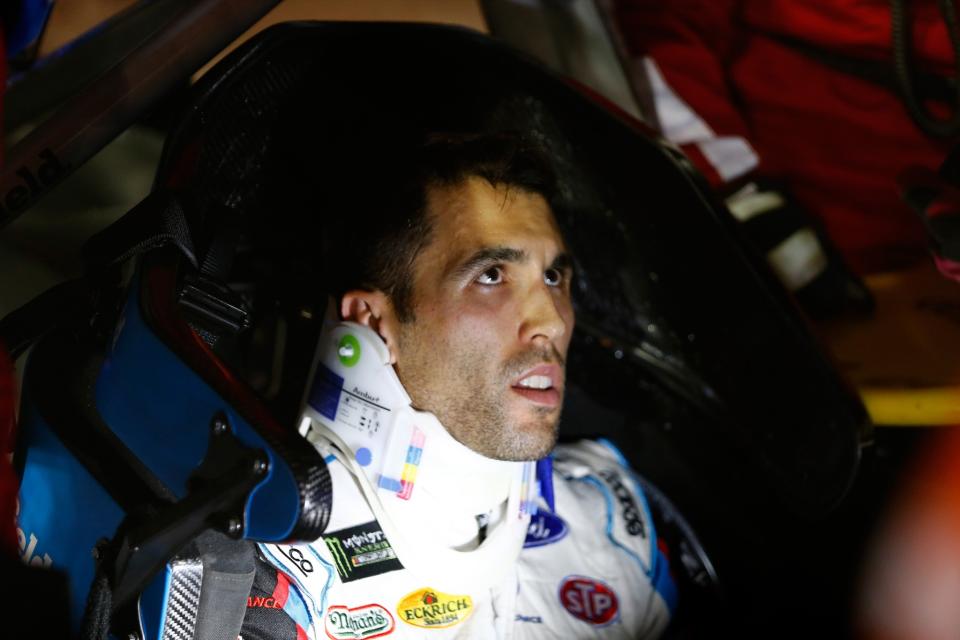 Aric Almirola before crews remove him from his car. (Getty)