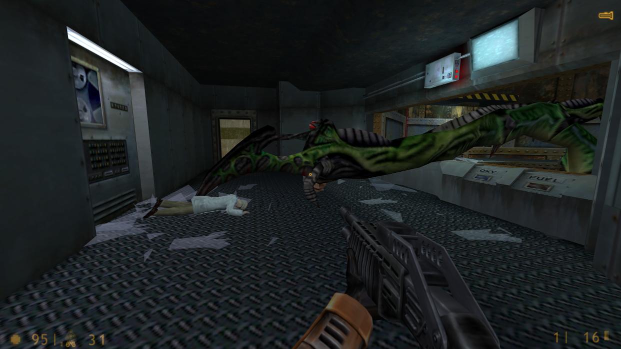  The Half-Life tentacle monster smashes through the window of the Blast Pit control room. 