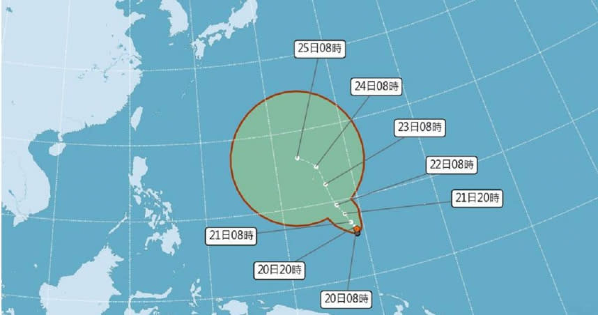 熱帶性低氣壓最今晚生成輕度颱風「瑪娃」。（圖／氣象局）