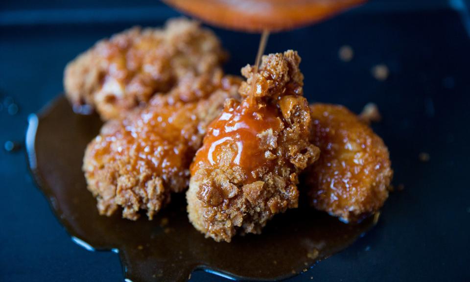 Waffle-Crusted Buffalo Chicken Tenders with the Best Sauce Ever