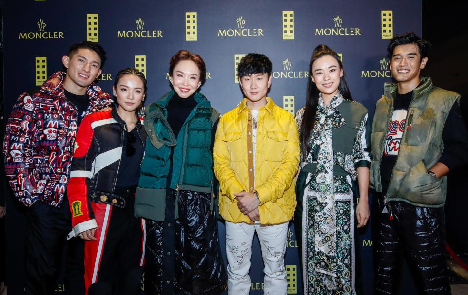 Ayden Sng, Yoyo Cao, Fann Wong, JJ Lin, Rebecca Lim and Nathan Hartono at Moncler Launch. (PHOTO: Moncler)