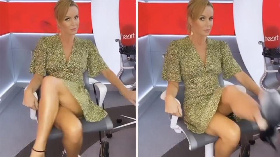 Amanda Holden leg video crossing Basic Instinct close wardrobe malfunction....