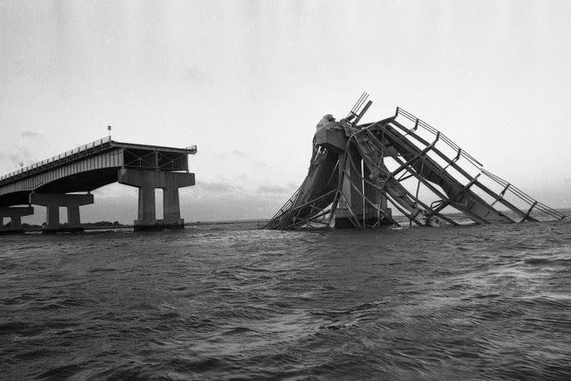 <p>Savannah Morning News-USA TODAY NETWORK  </p> Image of the aftermath of the Sidney Lanier Bridge collapse in 1972