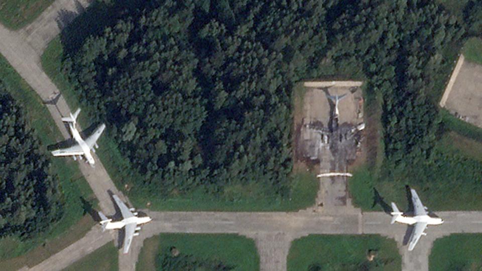 Another fully burned out Il-76 is seen at the base. <em>PHOTO © 2023 PLANET LABS INC. ALL RIGHTS RESERVED. REPRINTED BY PERMISSION</em>